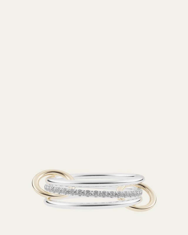 Sonny SG Gris Thin 3-Linked Ring in Sterling Silver and Gray Pave Diamonds with Yellow Gold Connectors